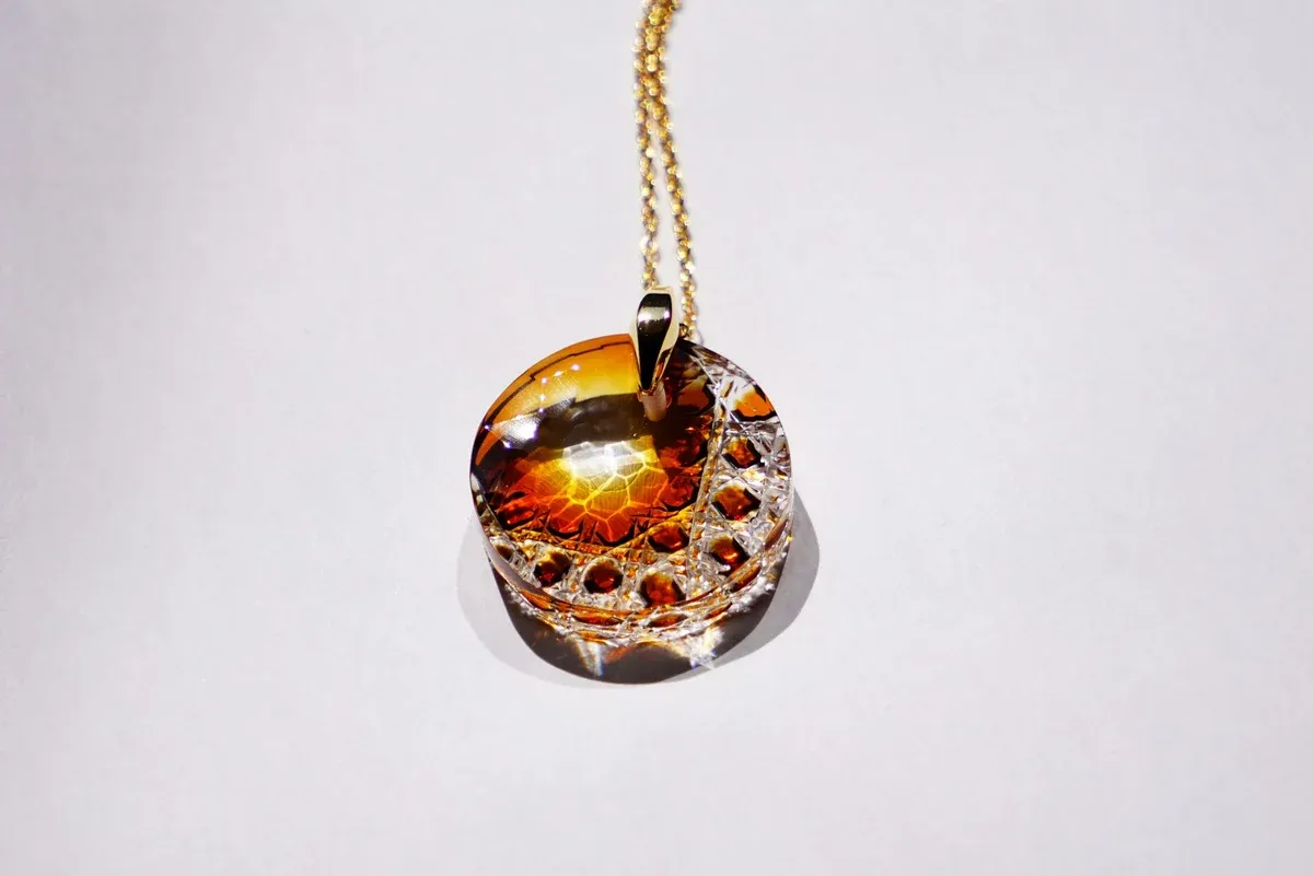 Kiriko Glass Pendant Necklace -Amber-, Japanese Jewelry