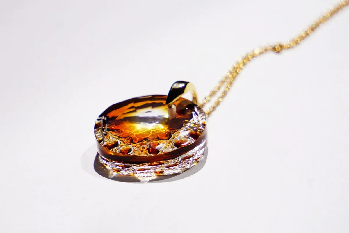 Kiriko Glass Pendant Necklace -Amber-, Japanese Jewelry