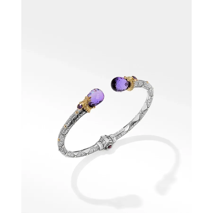 Konstantino Pythia Silver and 18K Gold Amethyst Quartz Cuff Bracelet