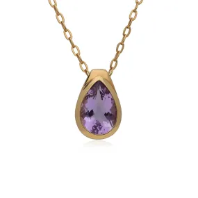 Kosmos Oval Geförmter Amethyst Tropfen Halskette in Vergoldetem Sterling Silber