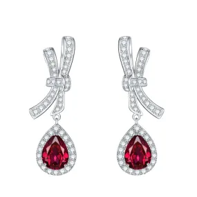 Lab Created Blood Ruby 6*8mm - Platinum Plated - Drop Silver Earring for Women