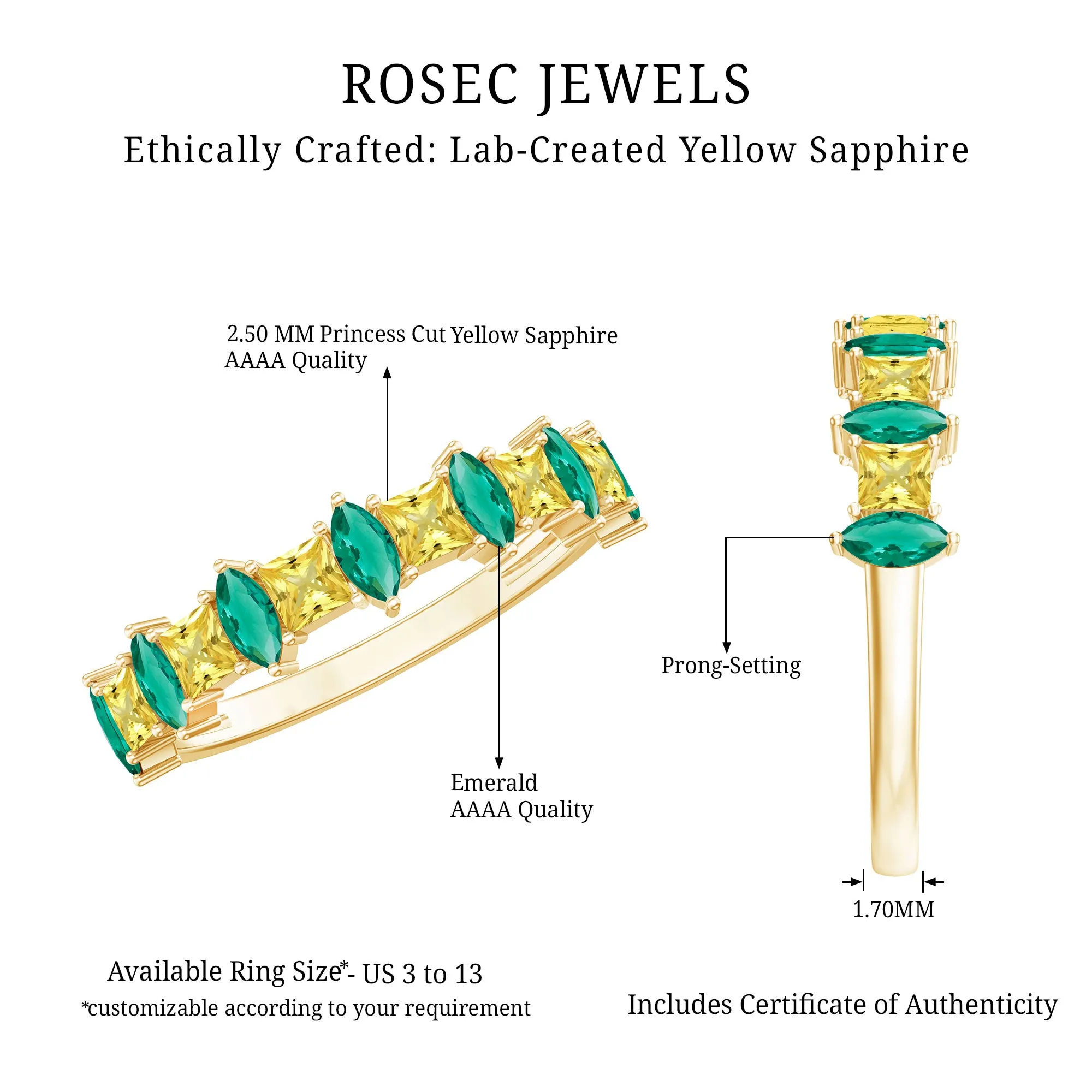 Lab-Created Emerald and Yellow Sapphire Half Eternity Ring