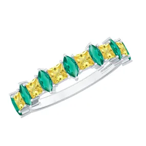 Lab-Created Emerald and Yellow Sapphire Half Eternity Ring