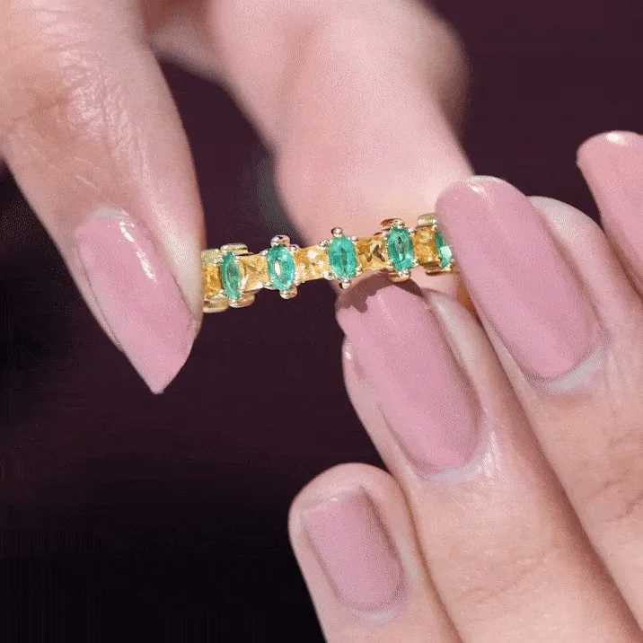 Lab-Created Emerald and Yellow Sapphire Half Eternity Ring