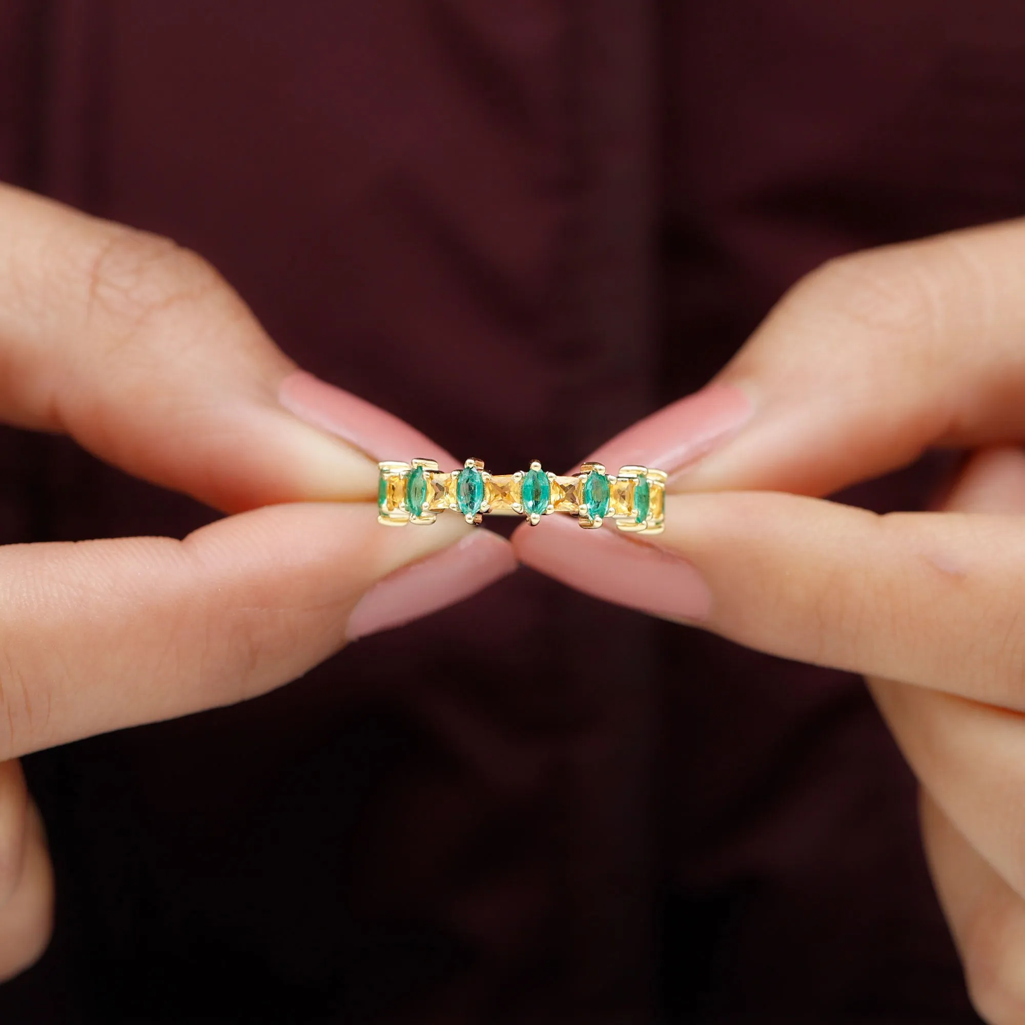 Lab-Created Emerald and Yellow Sapphire Half Eternity Ring