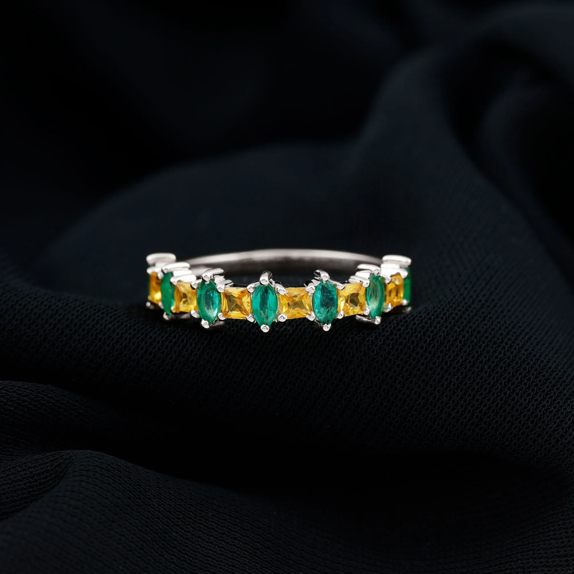 Lab-Created Emerald and Yellow Sapphire Half Eternity Ring