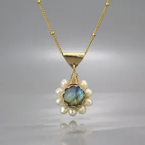 Labradorite Pearl Flower Necklace