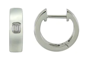 Ladies Diamond Single Emerald Cut Huggie Earrings 0.22ct tw