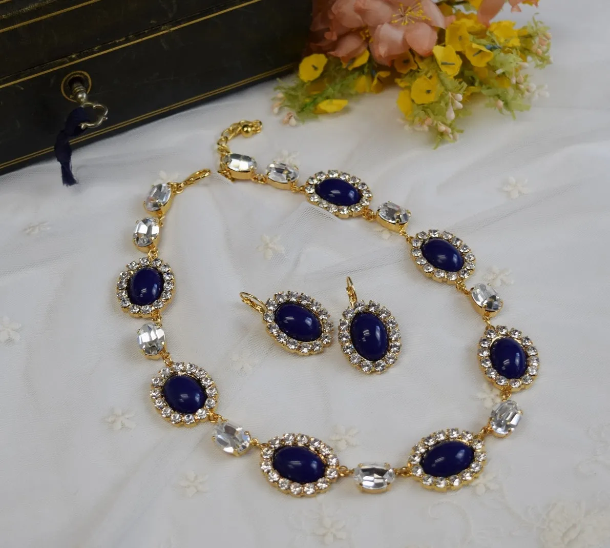 Lapis Blue Halo Necklace - Large Oval