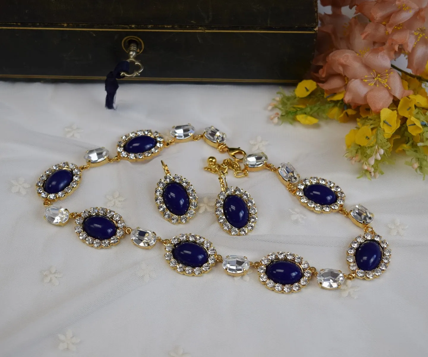 Lapis Blue Halo Necklace - Large Oval