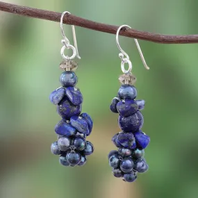 Lapis Lazuli and Cultured Pearl Cluster Earrings - Heaven's Gift | NOVICA