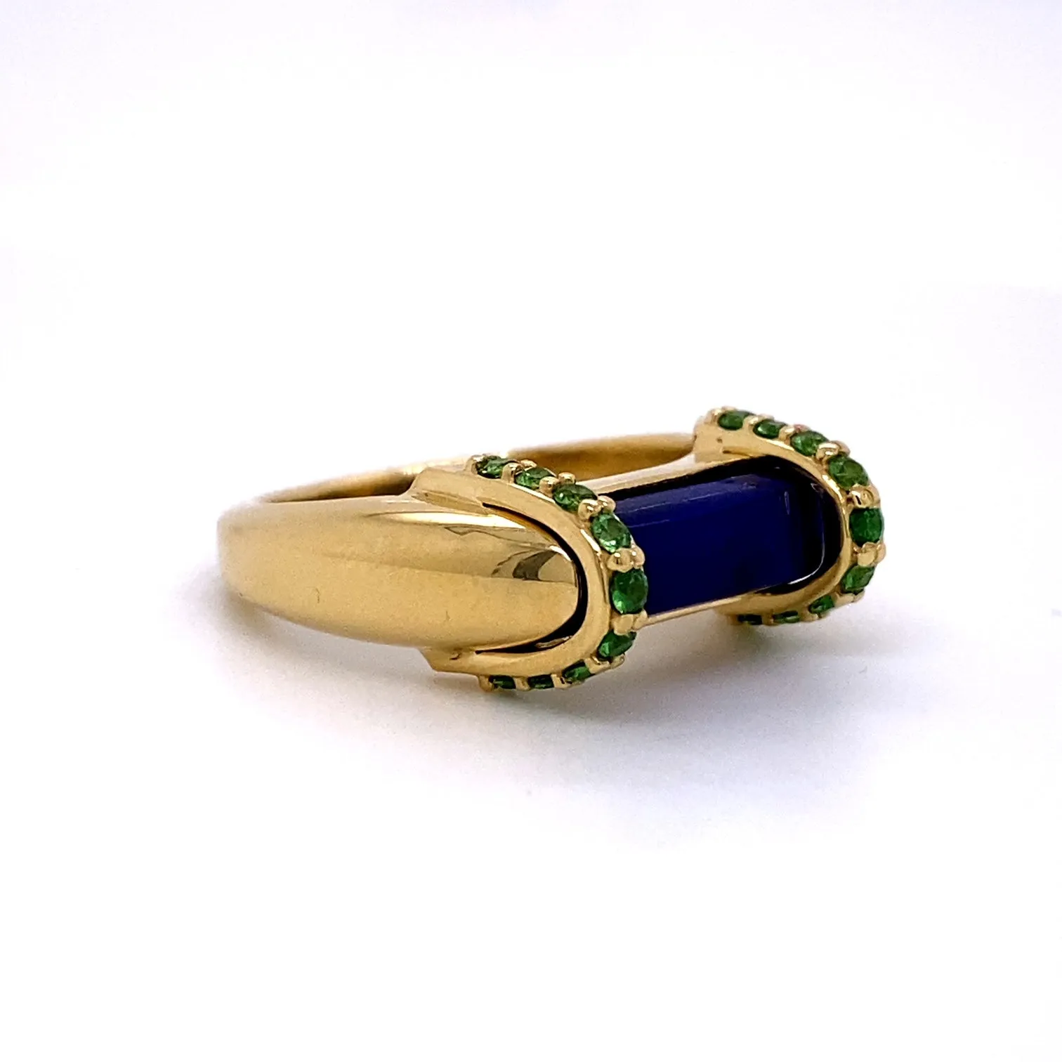 Lapis Lazuli and Tsavorite Garnet Bar Ring