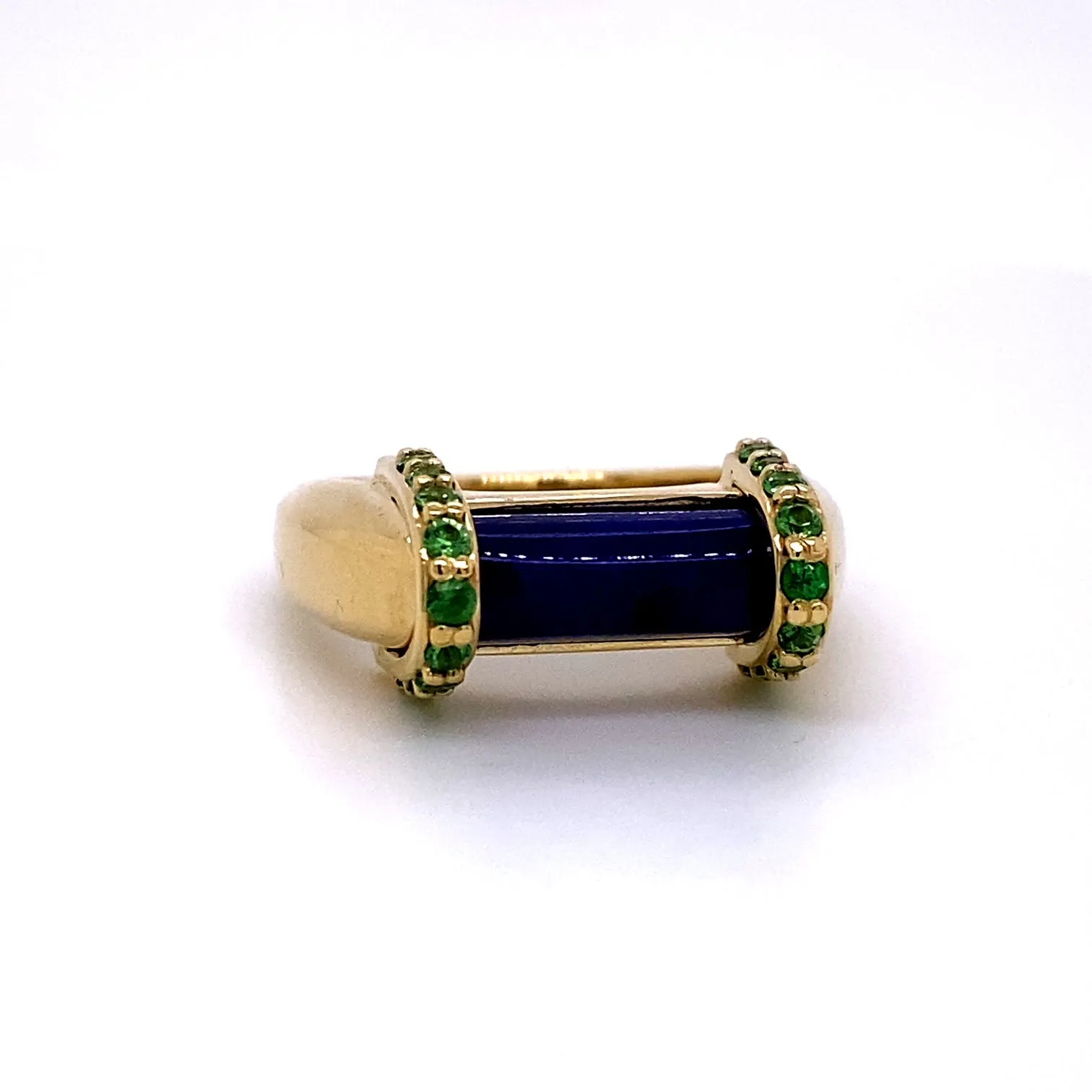 Lapis Lazuli and Tsavorite Garnet Bar Ring