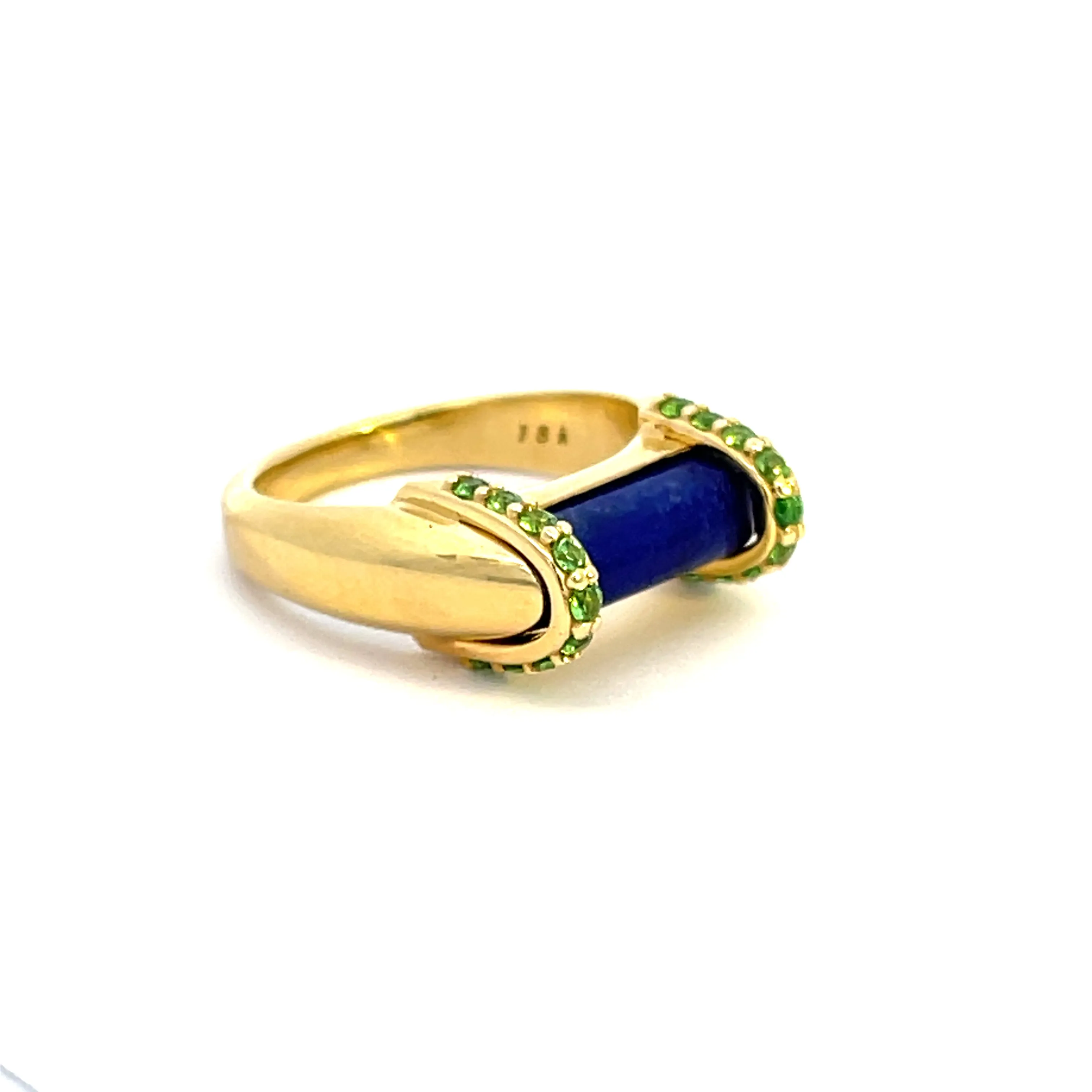 Lapis Lazuli and Tsavorite Garnet Bar Ring