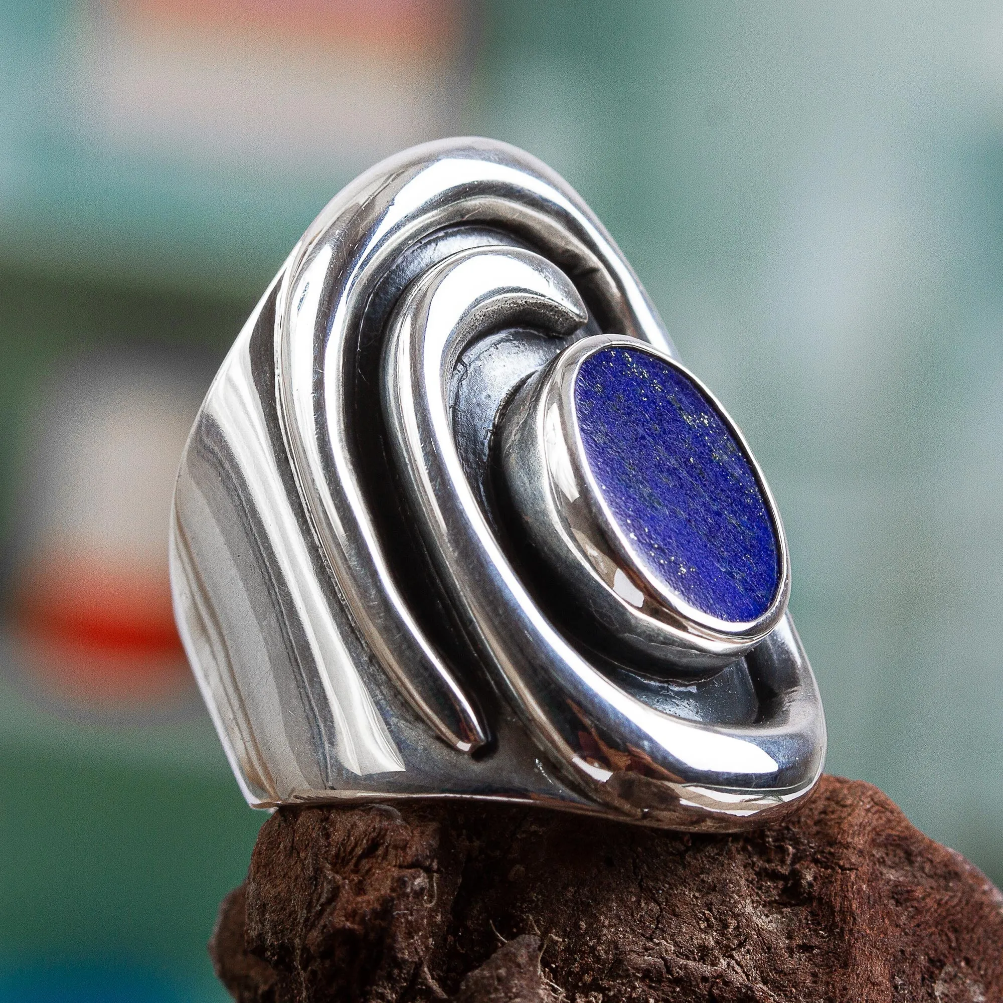 Lapis lazuli cocktail ring - Tide Pool | NOVICA