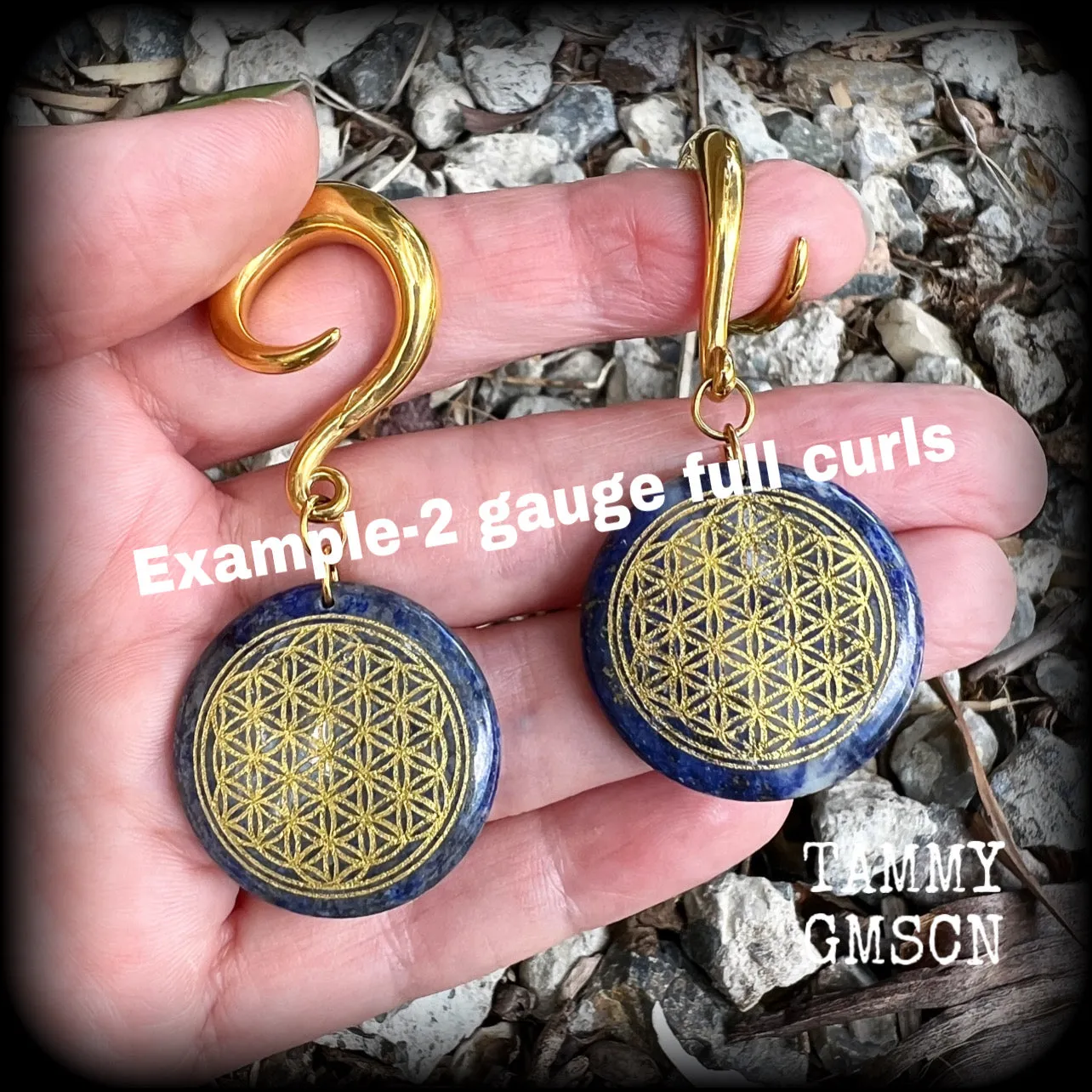 Lapis lazuli flower of life gauged earrings-Ear hangers