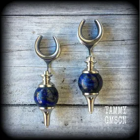 Lapis Lazuli gauged earrings-Gemstone ear hangers