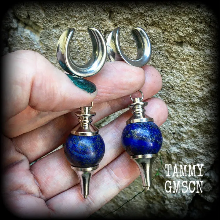 Lapis Lazuli gauged earrings-Gemstone ear hangers