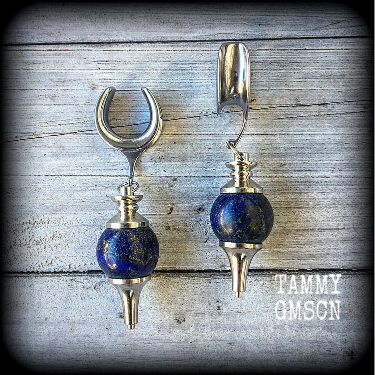 Lapis Lazuli gauged earrings-Gemstone ear hangers