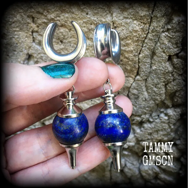 Lapis Lazuli gauged earrings-Gemstone ear hangers