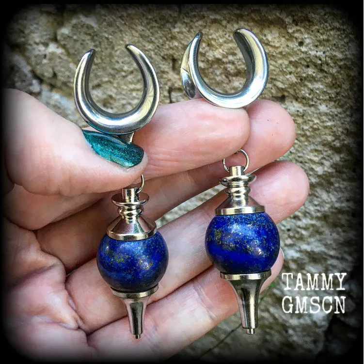 Lapis Lazuli gauged earrings-Gemstone ear hangers