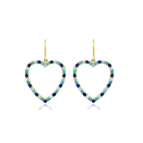 Large Diamond, Turquoise and Lapis Open Heart Drop Earrings