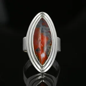 Large Marquise Cabochon Moss Agate Ring in Silver