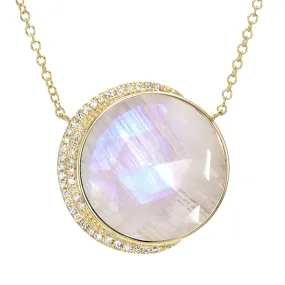 Large Moon Phase Rainbow Moonstone Necklace