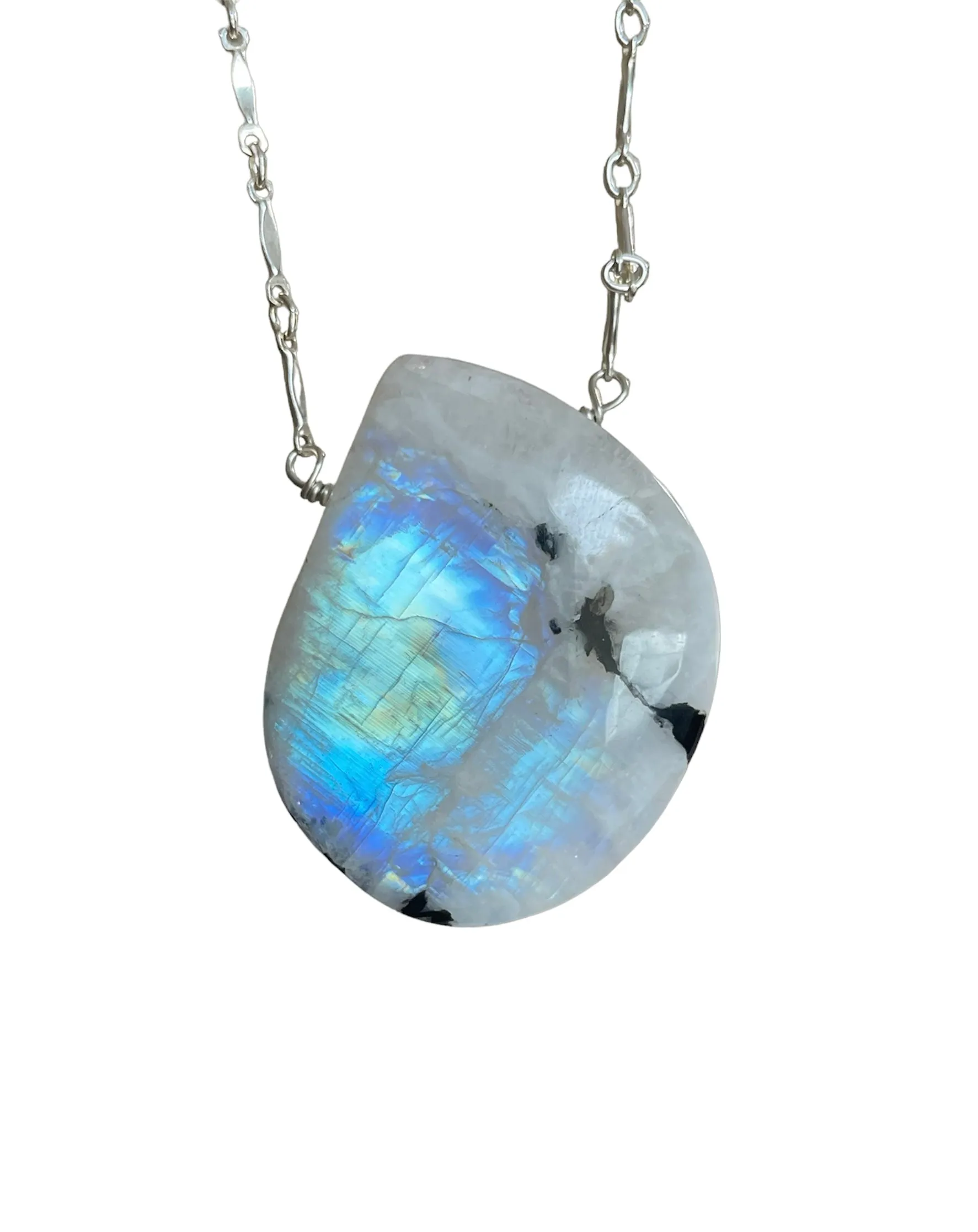 Large Moonstone Pendant Necklace Sterling Silver