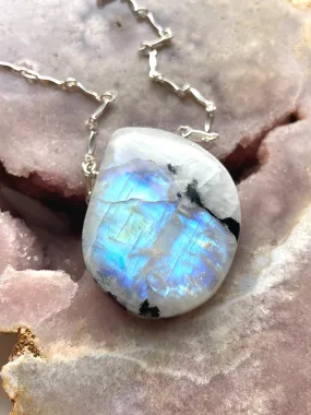 Large Moonstone Pendant Necklace Sterling Silver