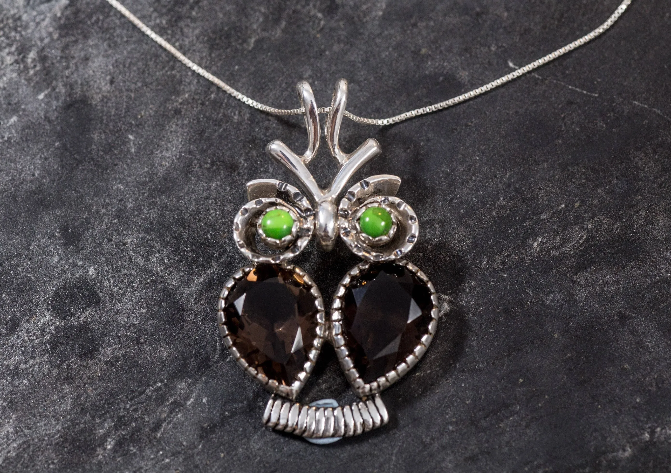 Large Owl Pendant - Real Smoky Topaz Necklace - Owl Necklace