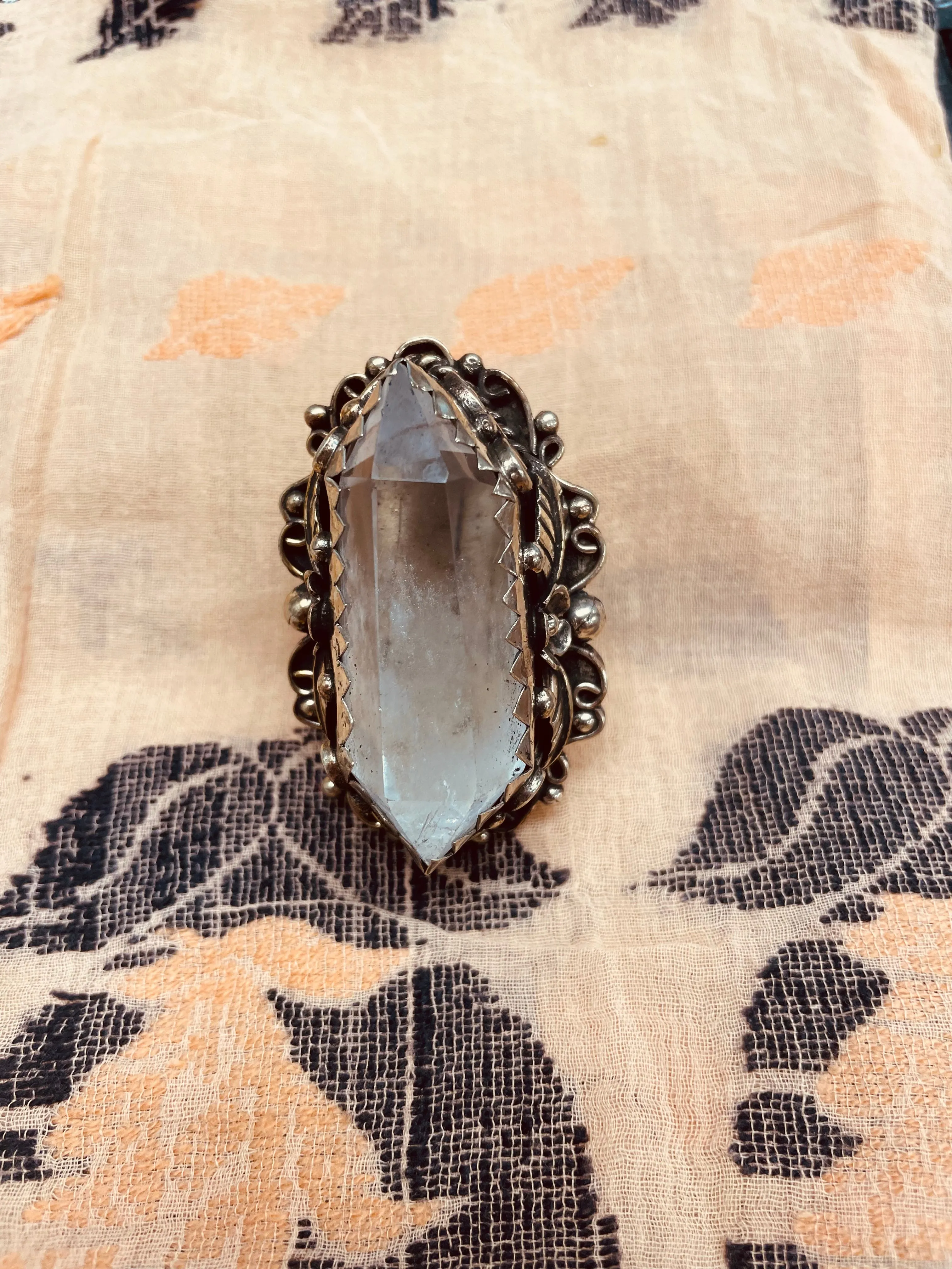 Large Quartz Point #002 Adjustable Ornate Ring