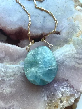 Large Raw Statement Aquamarine Necklace Gold Fill March Birthstone