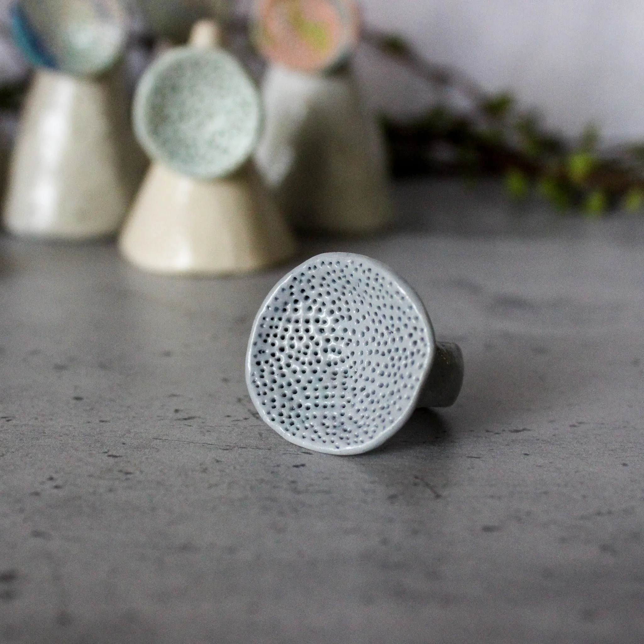 Large Round Coral Porcelain Rings  Pastel