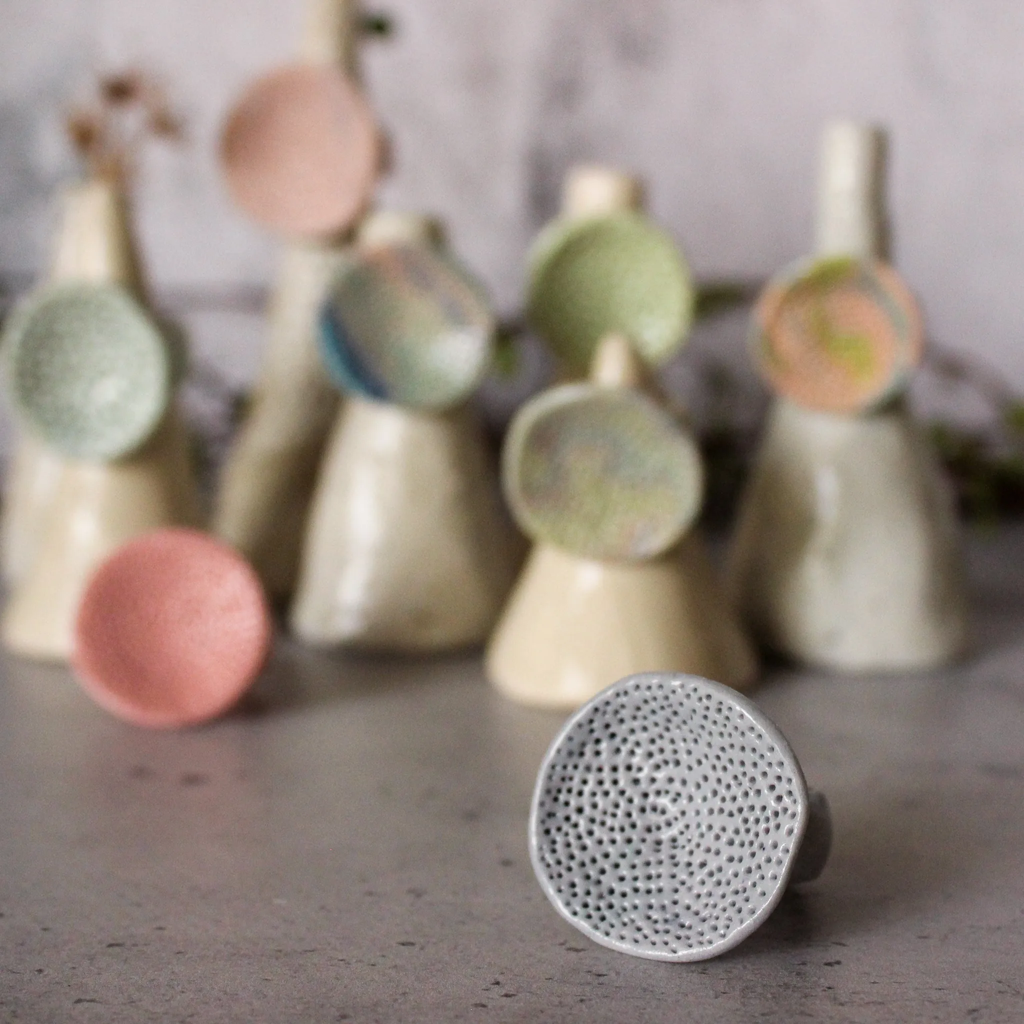 Large Round Coral Porcelain Rings  Pastel