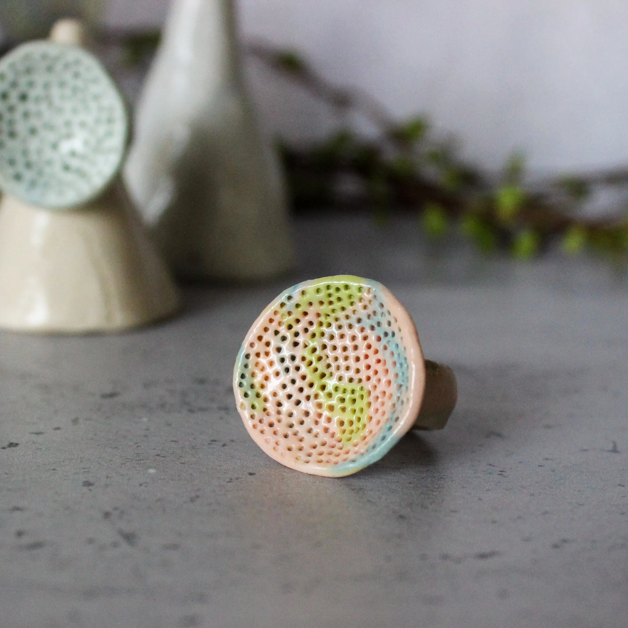 Large Round Coral Porcelain Rings  Pastel