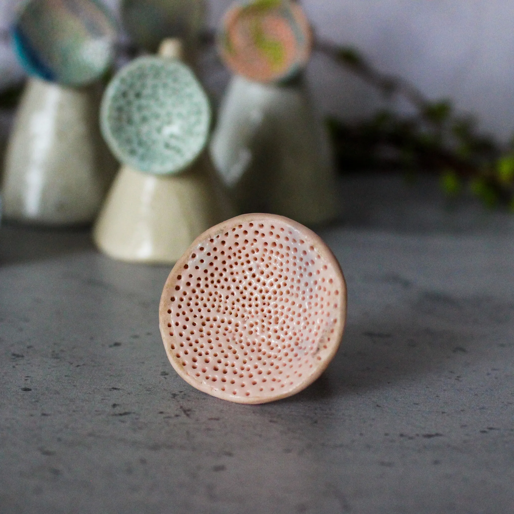 Large Round Coral Porcelain Rings  Pastel