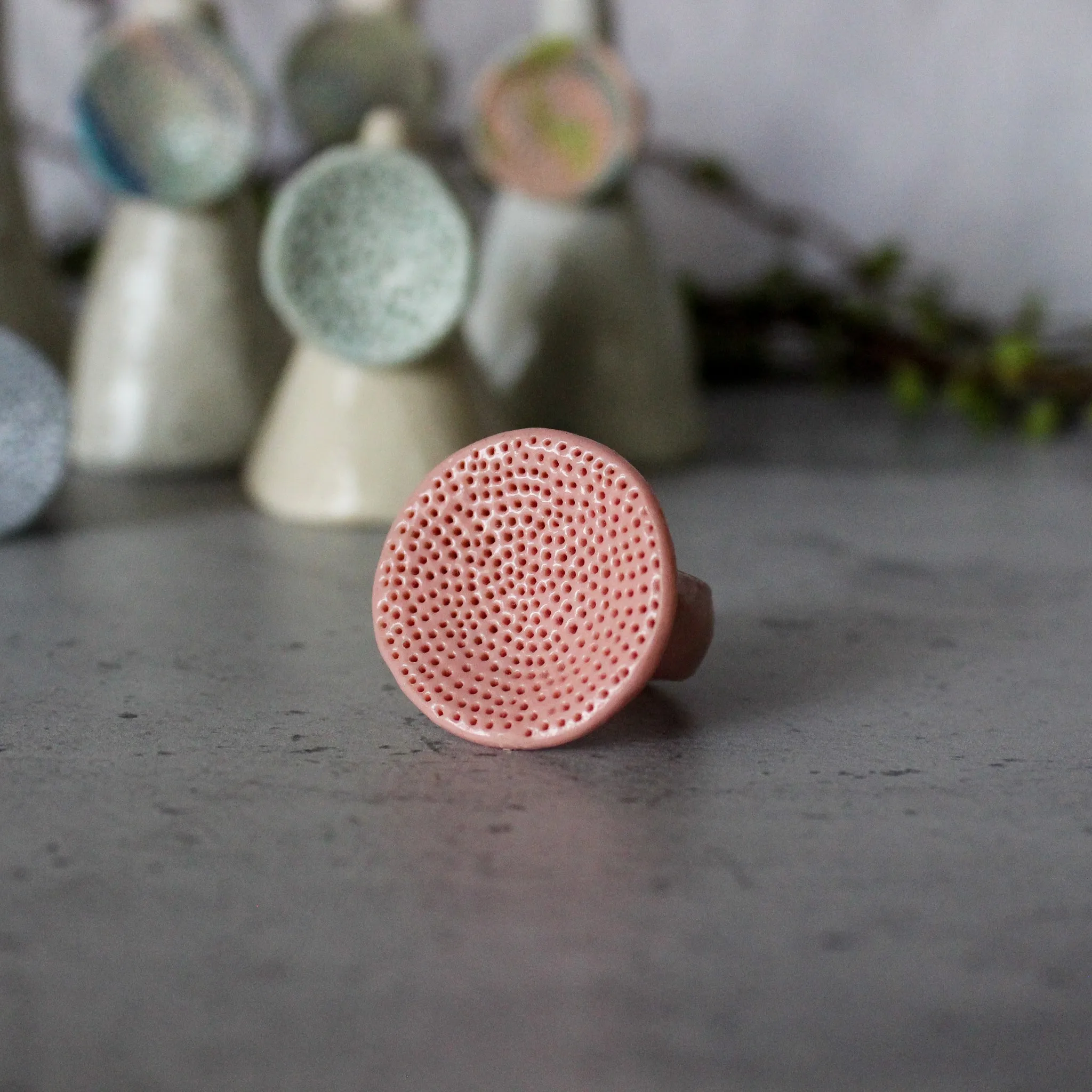 Large Round Coral Porcelain Rings  Pastel