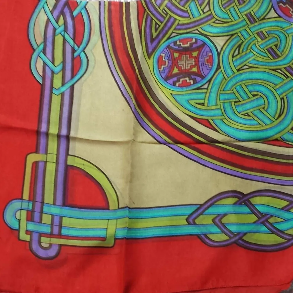 Large Scarf for Women Lightweight Soft Sheer Celtic Knot Silk Scarf Blue Red