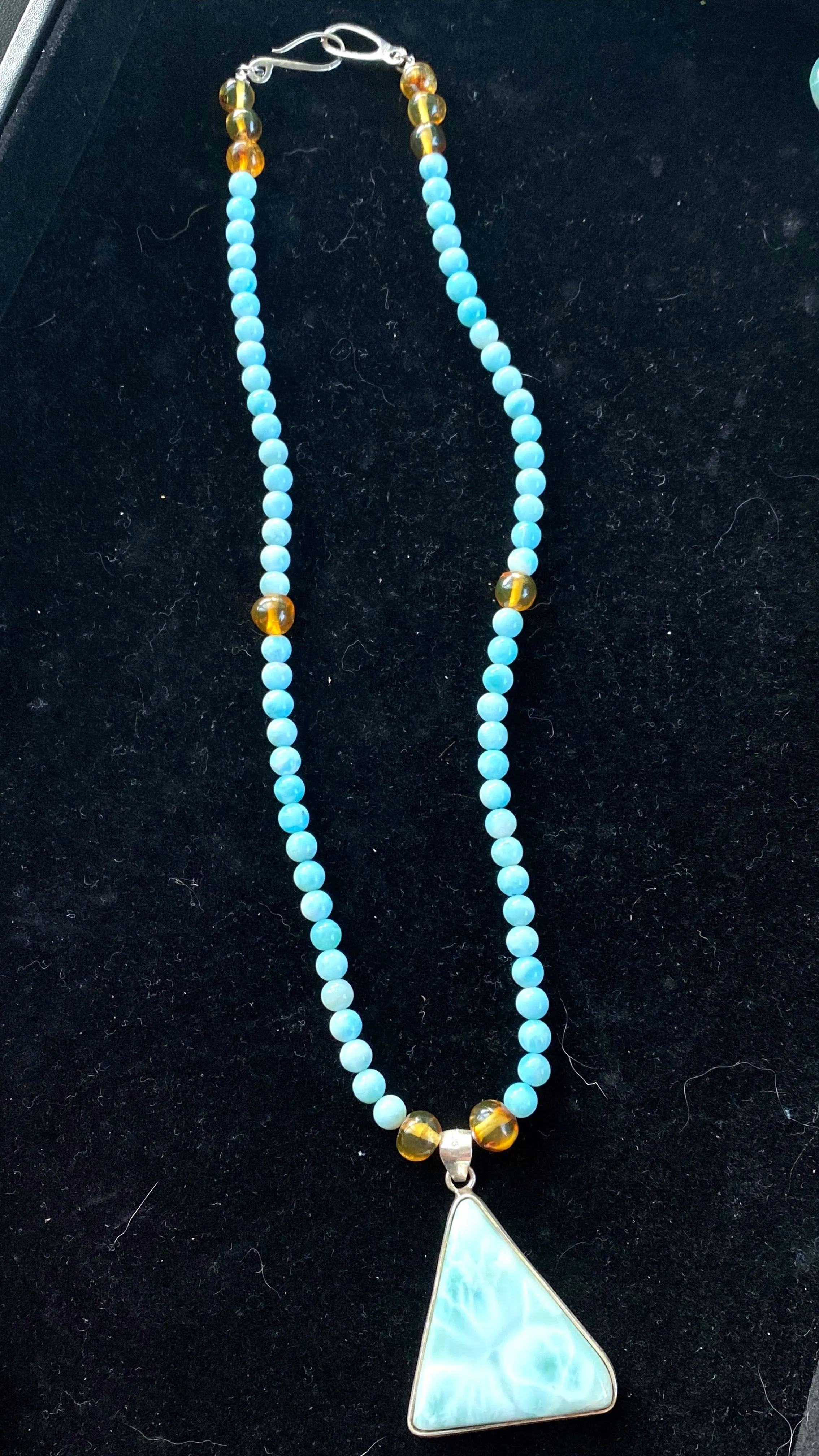 Larimar   Amber Unisex Necklace - round bead   triangle