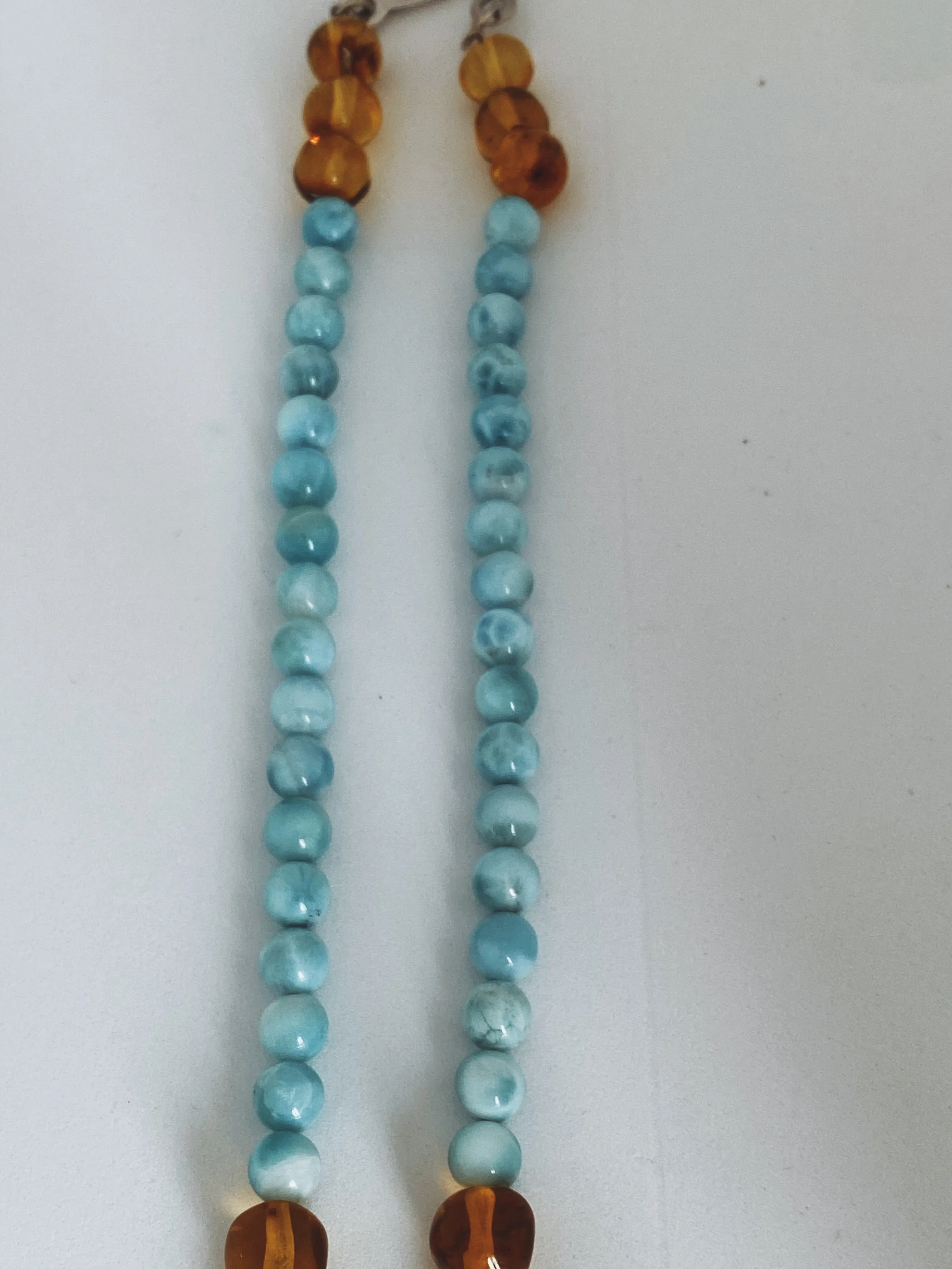 Larimar   Amber Unisex Necklace - round bead   triangle