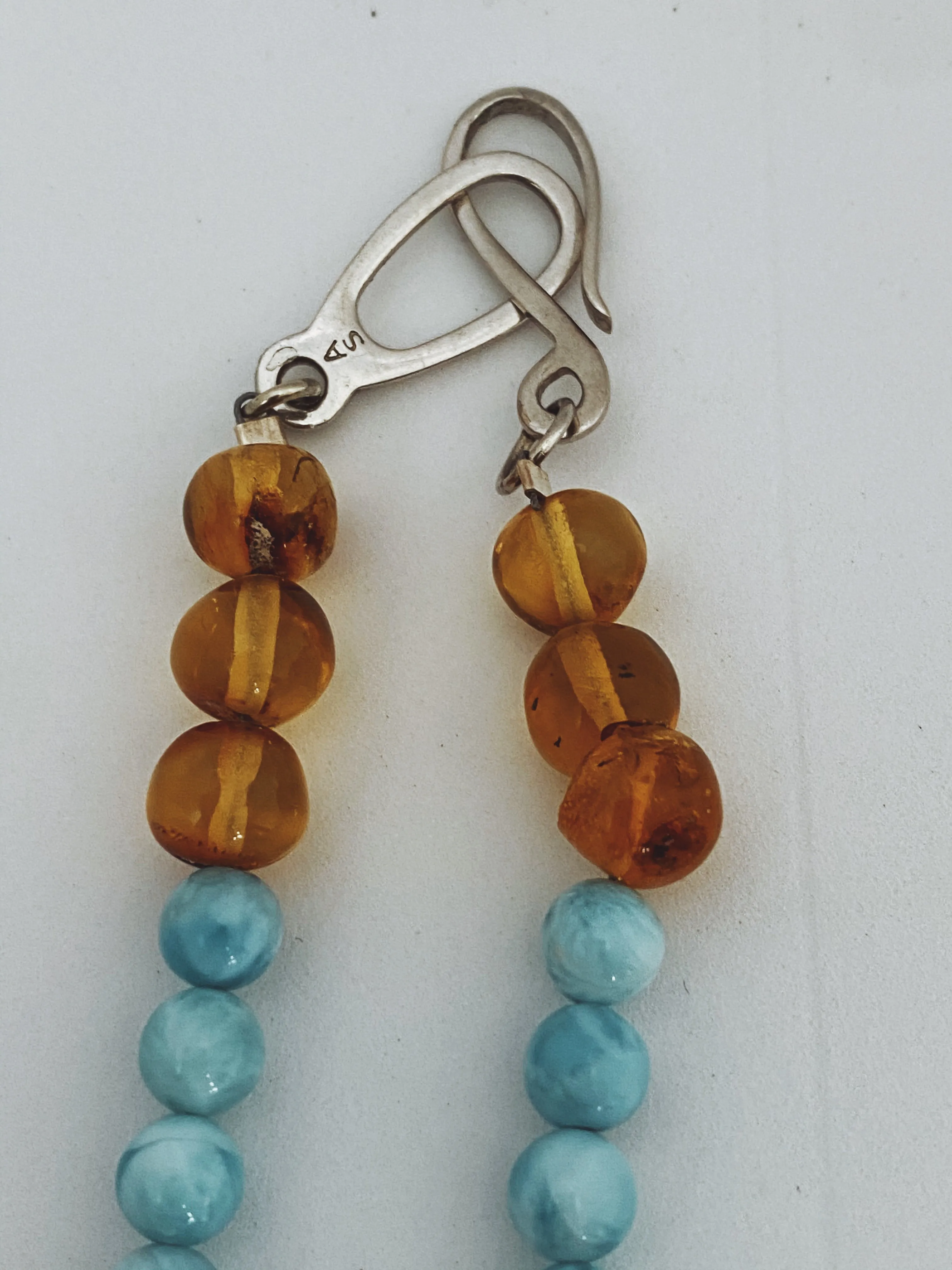 Larimar   Amber Unisex Necklace - round bead   triangle