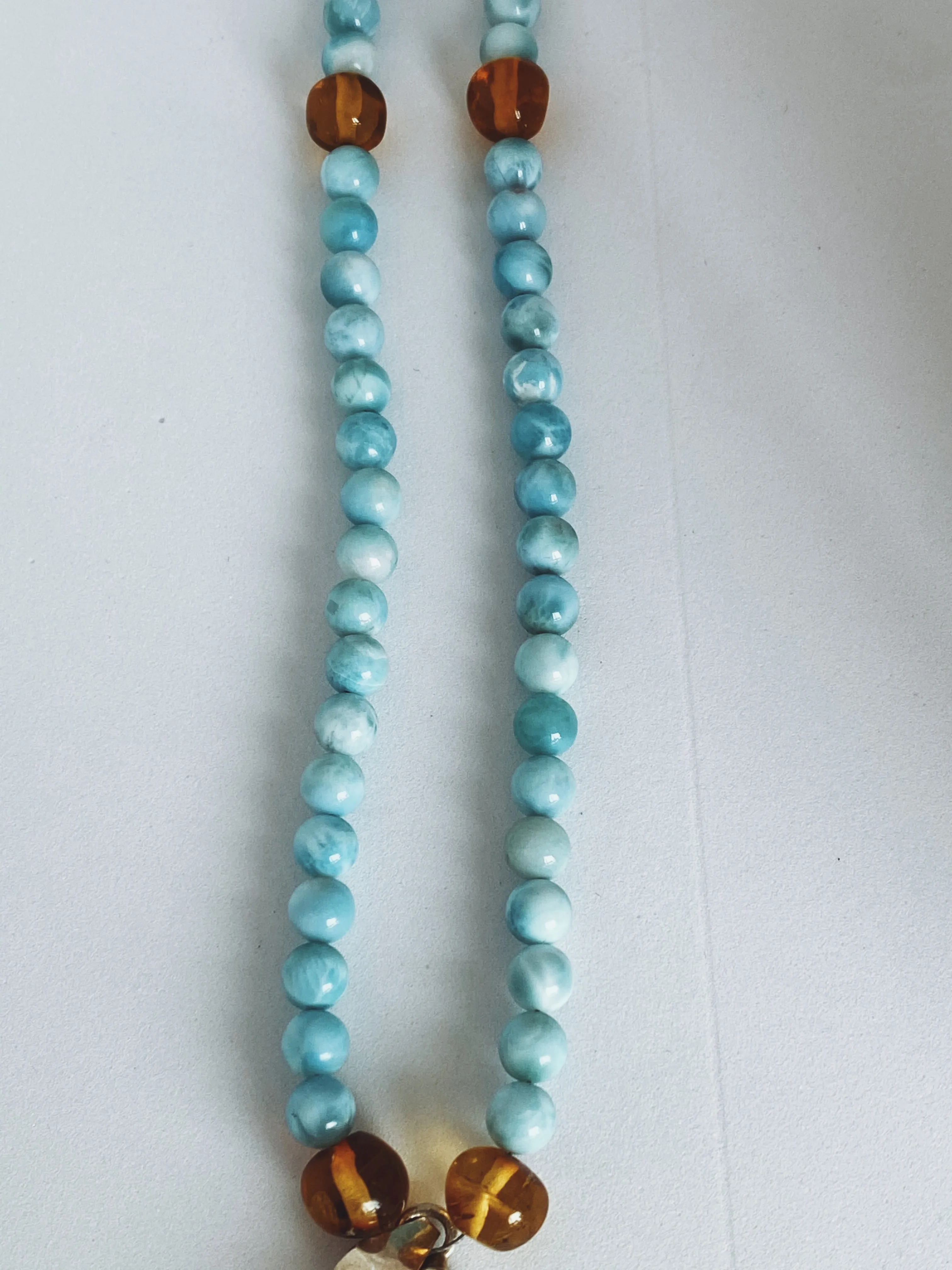 Larimar   Amber Unisex Necklace - round bead   triangle