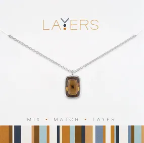 LAY605S Necklace, Silver, Rectangle, Smoked Topaz