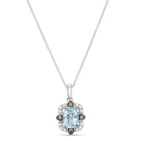 Le Vian 14K Vanilla Gold Oval Sea Blue Aquamarine Pendant Necklace with Vanilla and Coloate Diamond Halo