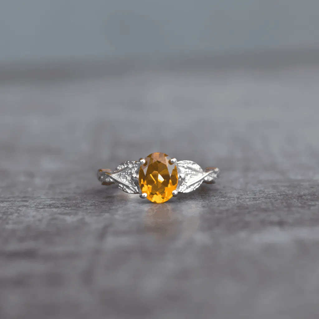 Leafy Yellow - Citrine Ring