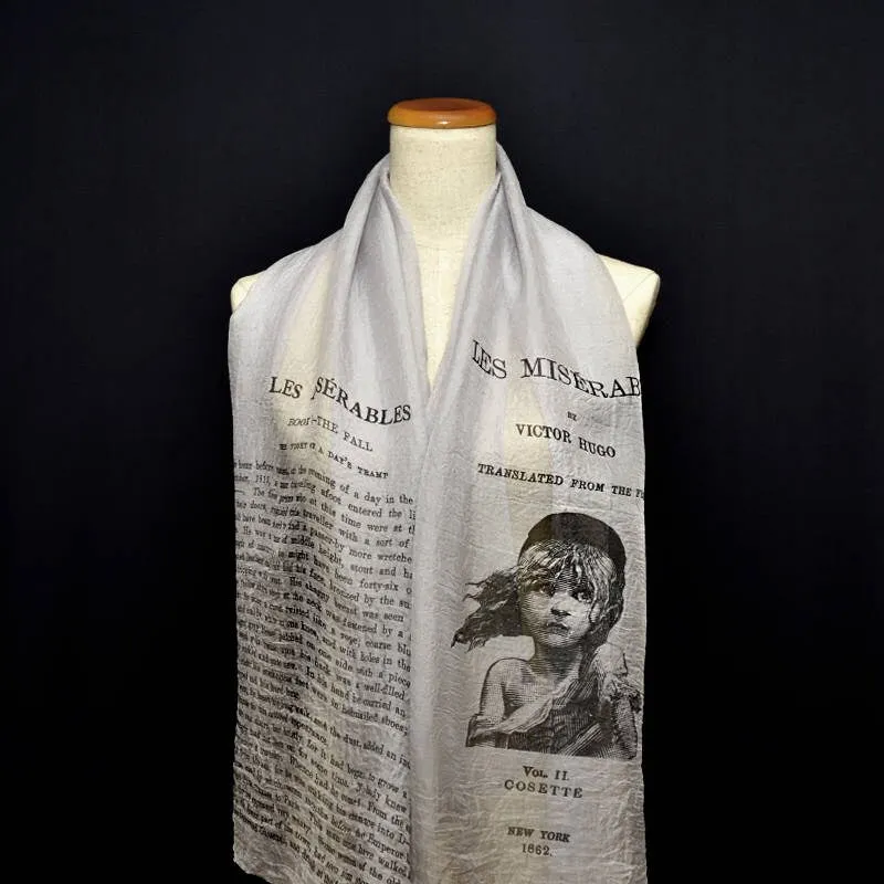 Les Misérables by Victor Hugo Chiffon scarf (English version), summer scarf, light scarf, Spring scarf