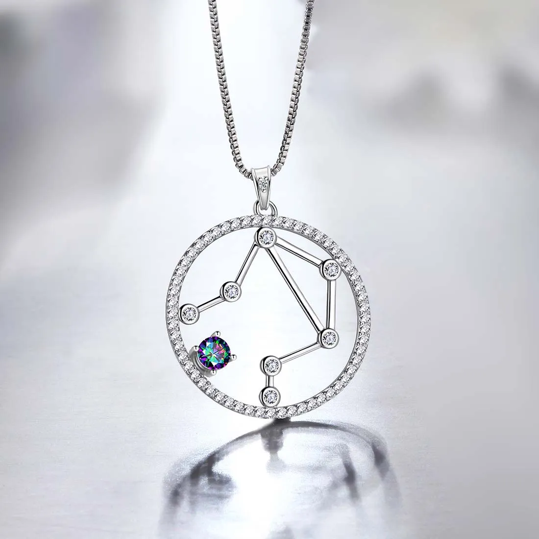 Libra Zodiac Necklace Pendant Women Girls Jewelry Birthday Gift Mystic Topaz 925 Silver