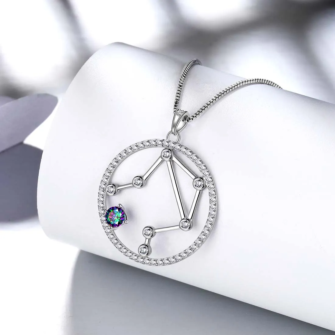 Libra Zodiac Necklace Pendant Women Girls Jewelry Birthday Gift Mystic Topaz 925 Silver