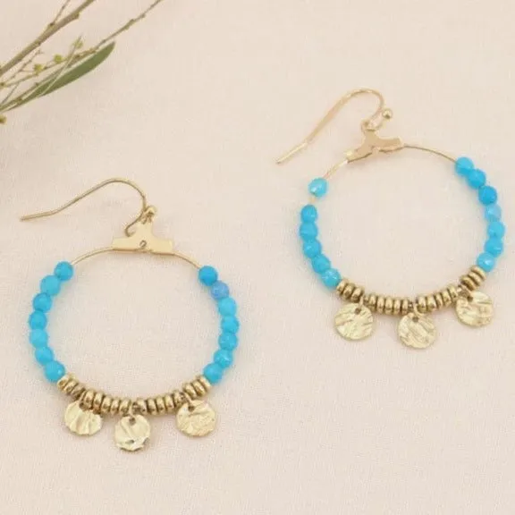 Lilas de Seine Beaded Hoop Earrings with Medallions